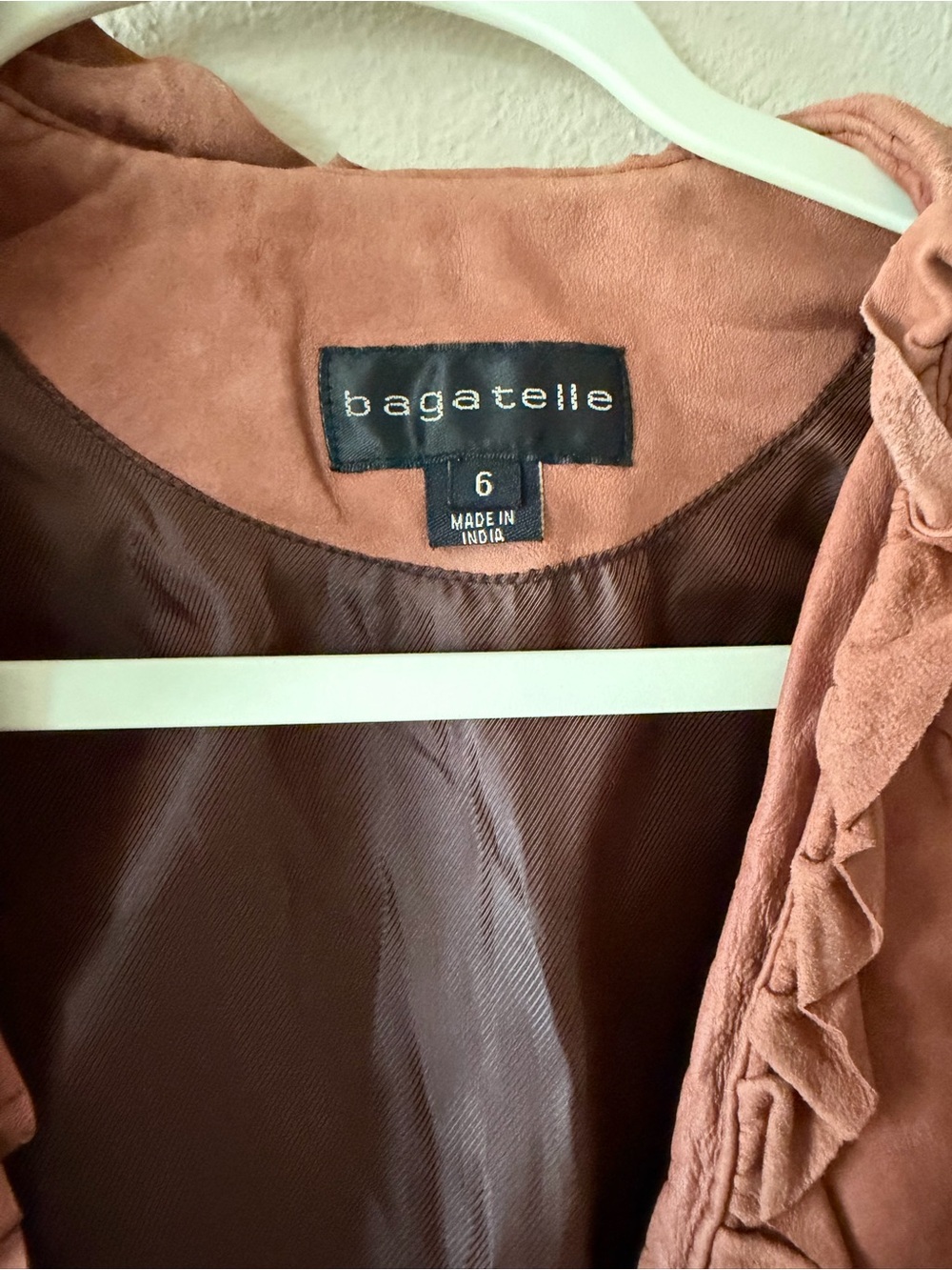 bagatelle Rust Ruffle Trim Leather Jacket - Picture 3 of 5